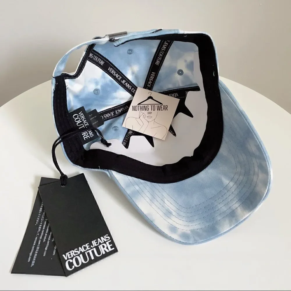 ⭕️ VERSACE JEANS Cap Hat Logo Designer Tie-dye Blue White Purple Denim